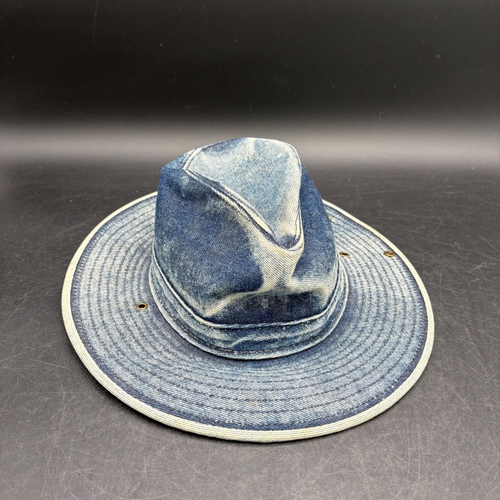 Henschel Hat Co Denim Sun Hat Wide Brim Fedora Acid Wash Blue Mens Medium USA
